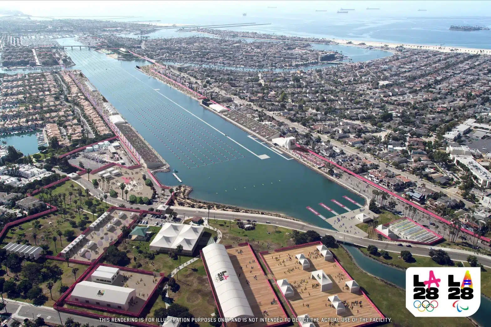 An arial view of a water sports complex.