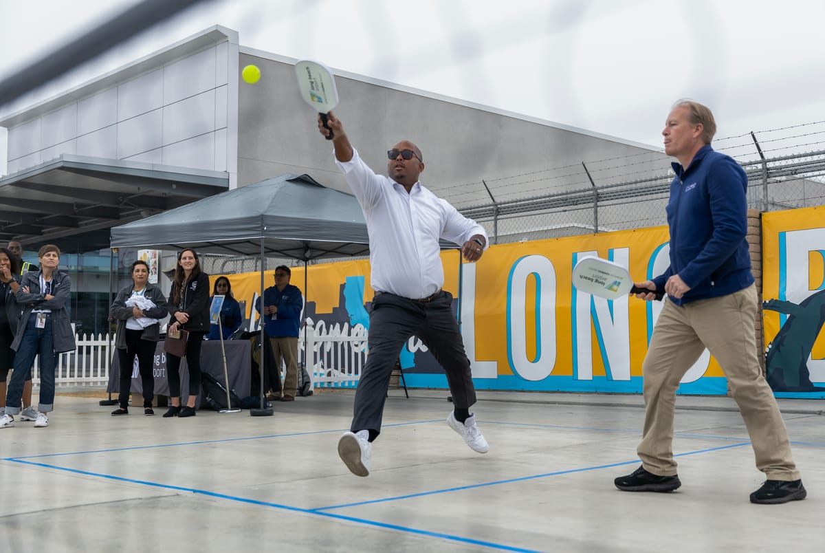 PHOTOS: Long Beach officials seal a time capsule, play pickleball at ‘America’s coolest airport’