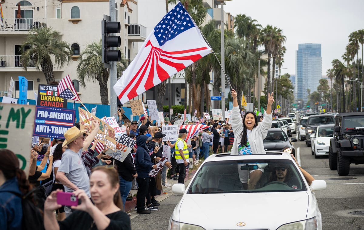 Thousands gather near Downtown Long Beach to protest Trump, ICE