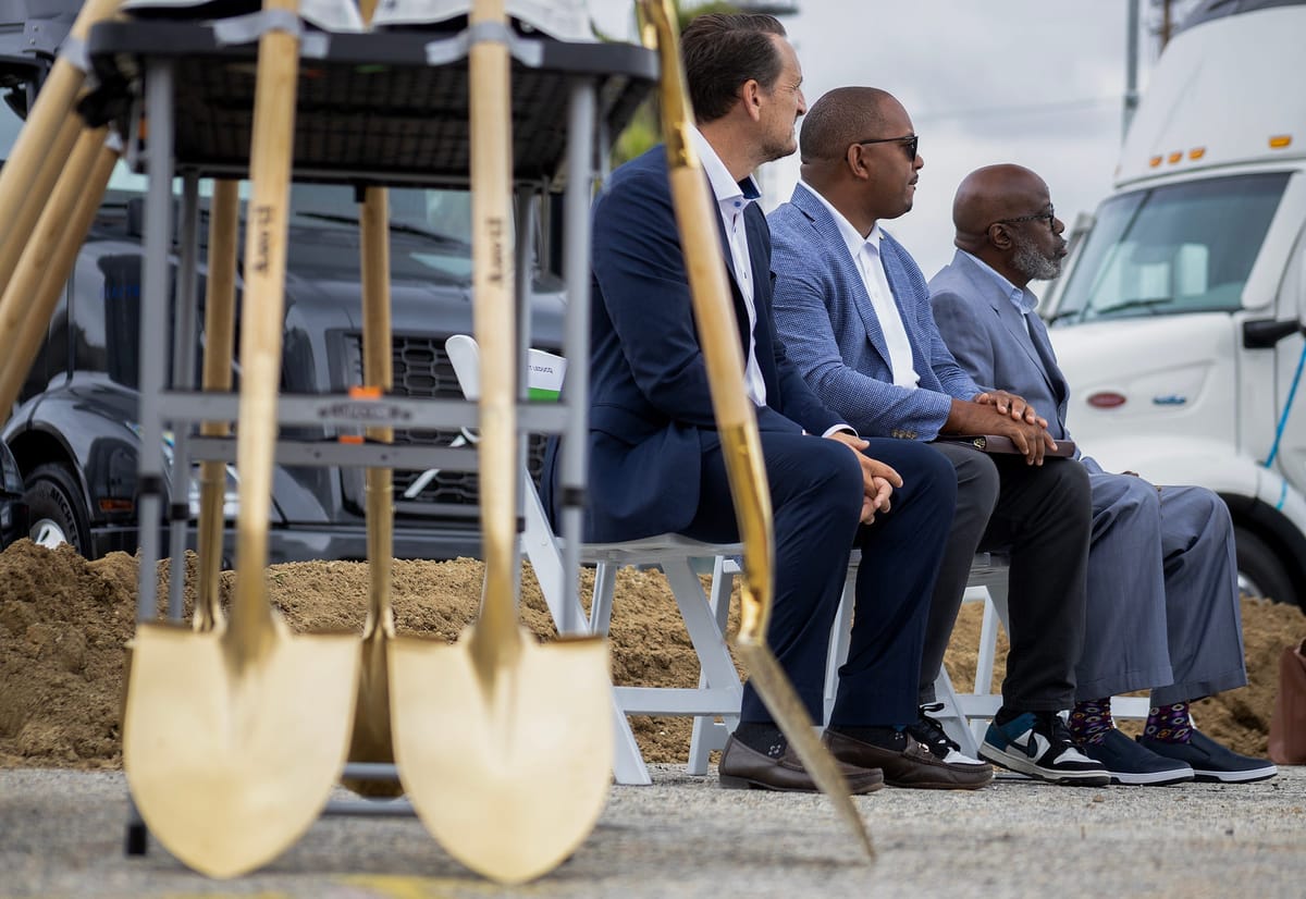 City, industry leaders break ground on electric semi-truck charging depot at Port of Long Beach