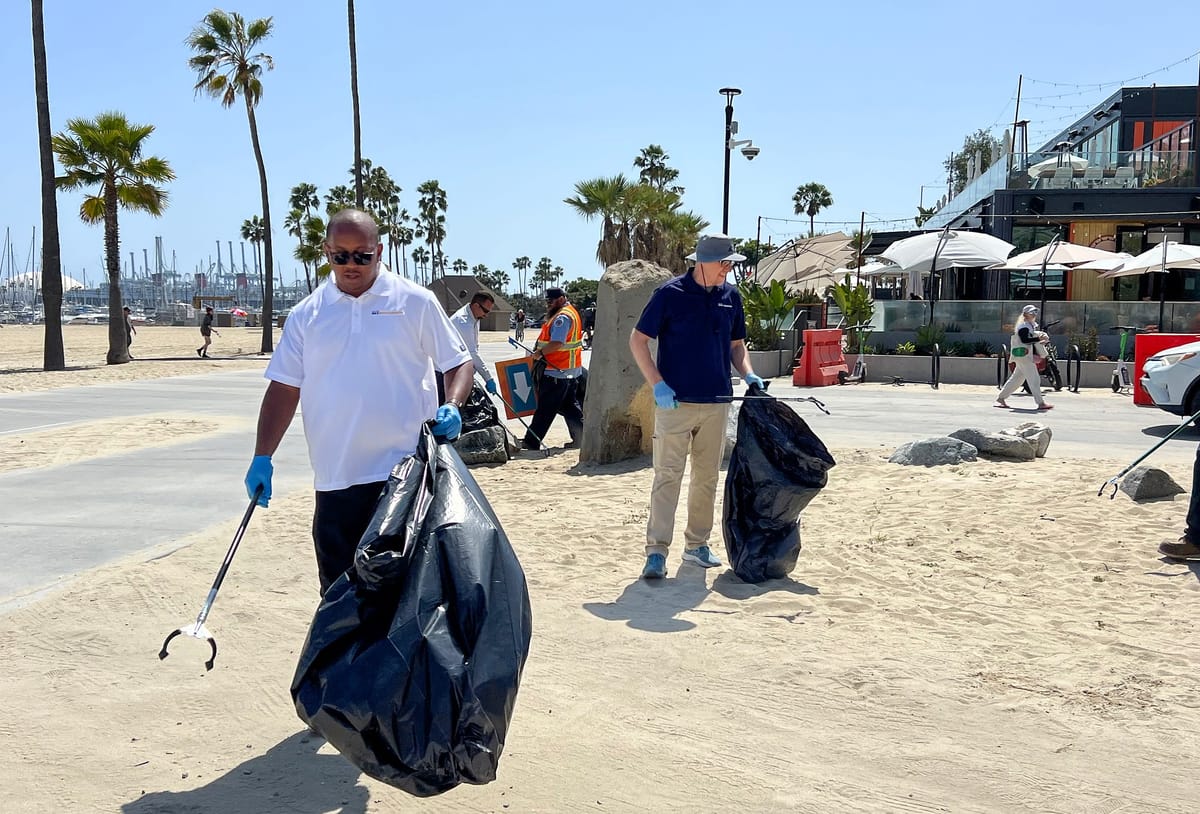 City officials kick off 'Spring Cleaning' initiative by picking up trash at Alamitos Beach