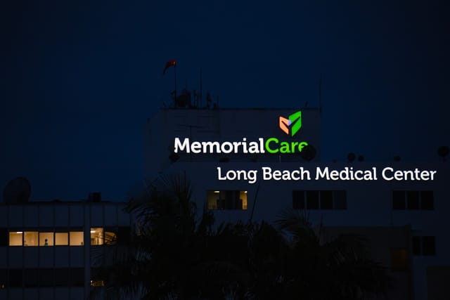 A building with the words "MemorialCare" and "Long Beach Medical Center.