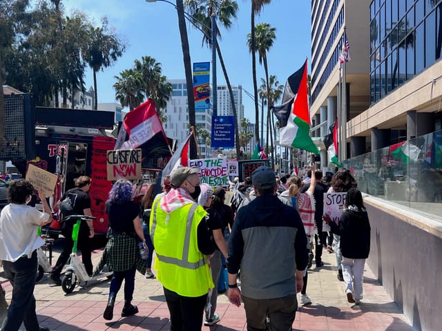 Pro-Palestine protesters rally outside Grand Prix, call for a ceasefire in Gaza